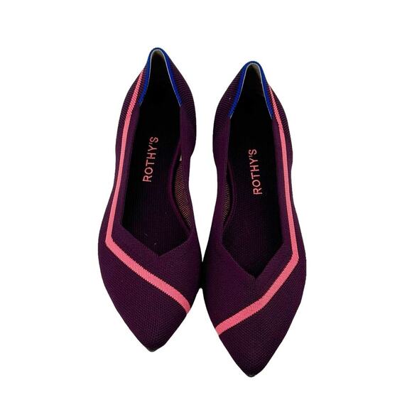 Rothy’s The Point Toe Ballet Flat Slip-On in Maroon Neon Stripe Size W10 - Picture 3 of 6